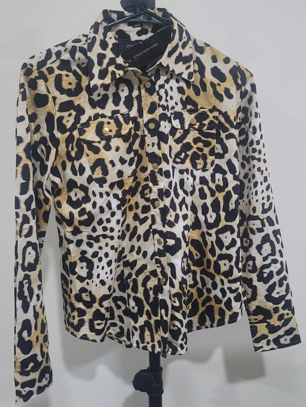 Jones New York Leopard Print Button-Front Jean Jacket - Black, Tan, White NWT